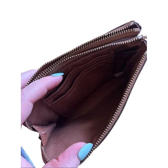 Coach Double Zip Wristlet in Signature Canvas Brown Khaki F58035 Gold Hardware - Picture 8 of 8